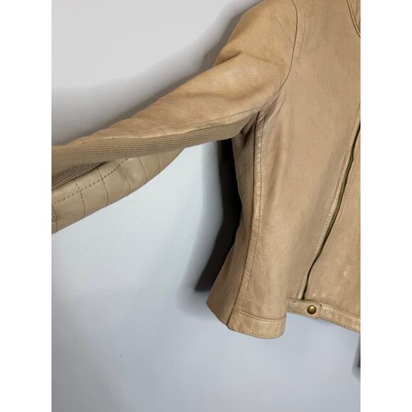 J. Crew Collection Y2K Leather Vintage Motto Zip Jacket Beige Women's 2 - Picture 11 of 13
